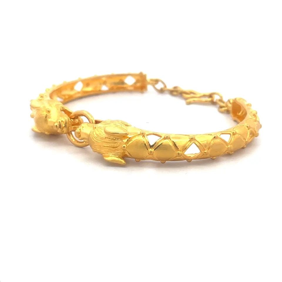 GOLD 24K WOLF BRACELET YELLOW DOUBLE HEAD BAR BAND CHAIN CLASP BRACELET (1 of 2)
