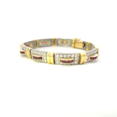 DIAMOND RUBY BRACELET 18K GOLD RECTANGLE BAR SECTION LINKS (1 of 1)