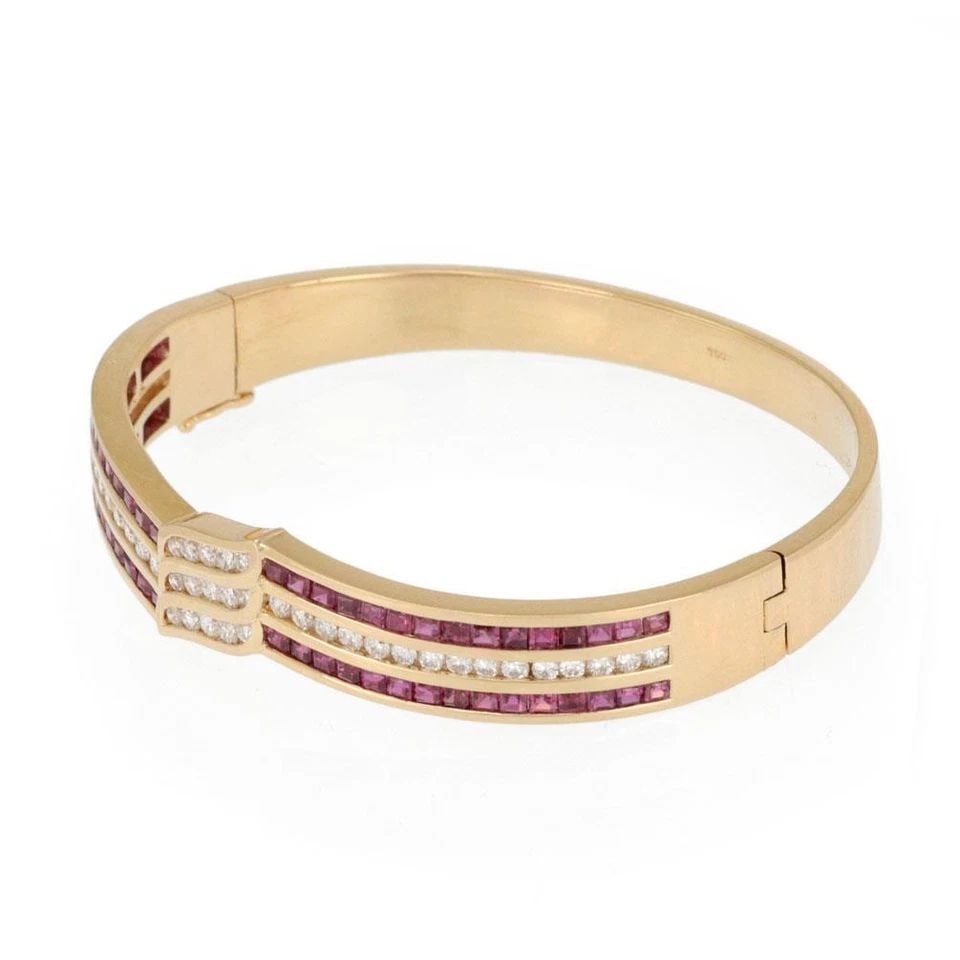 ESTATE 5.5CT DIAMOND RUBY 18K YELLOW GOLD HINGE BRACELET (1 of 1)