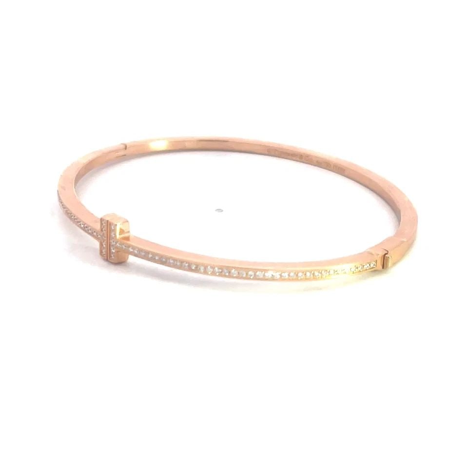 TIFFANY T HINGED DIAMOND BANGLE 18K ROSE GOLD NARROW STYLE (1 of 2)