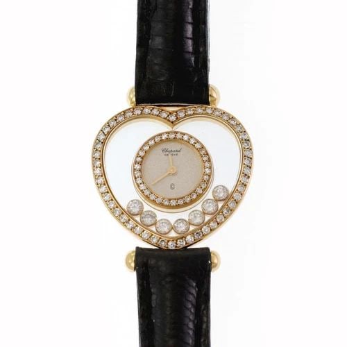 CHOPARD HAPPY DIAMOND HEART BEZEL 18K YELLOW GOLD LADIES QUARTZ WATCH 5191 (1 of 1)