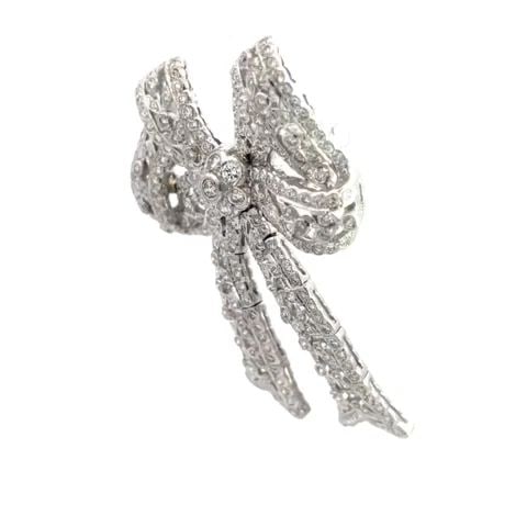 DIAMOND GOLD BROOCH VINTAGE RIBBON BOW 18K WHITE MOVABLE ENDS 4 CARAT (1 of 1)