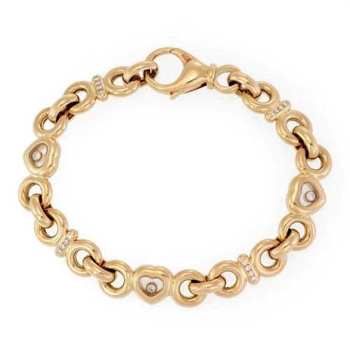 CHOPARD HAPPY DIAMOND 18K YELLOW GOLD HEARTS RING LINK BRACELET: CHOPARD HAPPY DIAMOND 18K YELLOW GOLD HEARTS RING LINK BRACELET Chopard Happy Diamond 18k Yellow Gold Hearts Ring Link Bracelet Description This is a lovely authentic bracelet by Chopard from the Happ