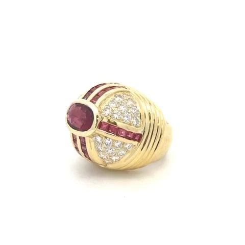 RUBY & DIAMOND GOLD RING 14K YELLOW ESTATE HIGH DOME SHAPE (1 of 2)