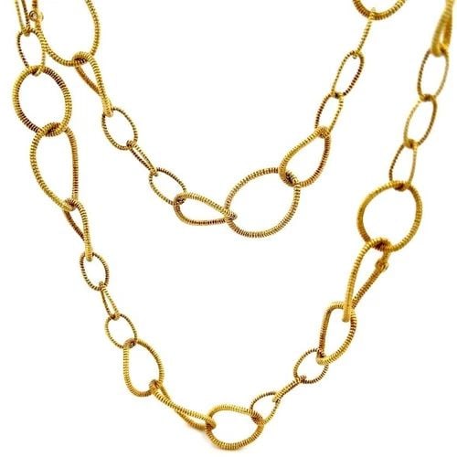 JUDITH RIPKA DIAMOND NECKLACE 18K YELLOW GOLD LONG CHAIN 34.5": JUDITH RIPKA DIAMOND NECKLACE 18K YELLOW GOLD LONG CHAIN 34.5" This long authentic chain link necklace is by Judith Ripka, it is crafted from 18k yellow gold and features assorted size twisted oval sh