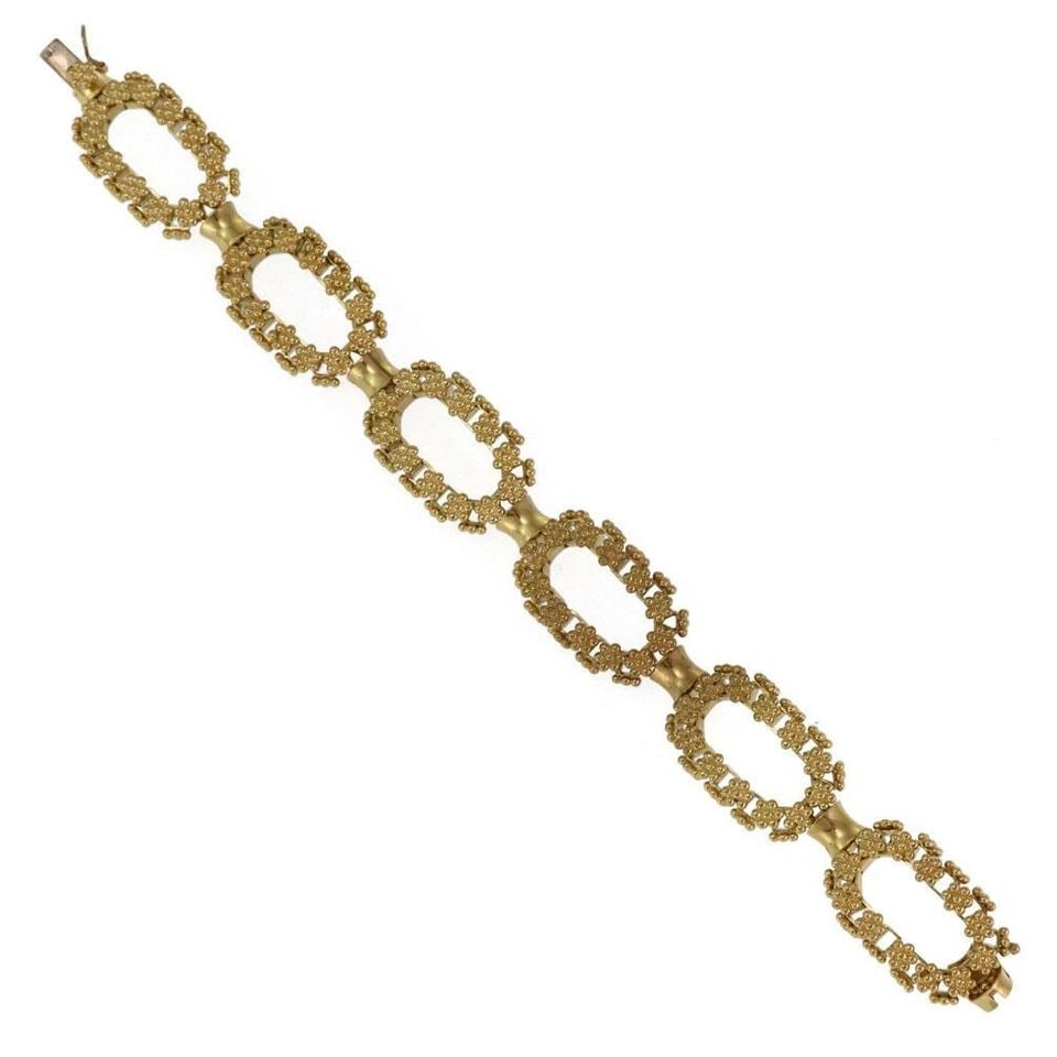 ETRUSCAN BRACELET 18K YELLOW GOLD FLORAL DESIGN OPEN OVAL LINK (1 of 2)