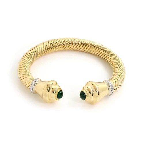 DIAMOND & EMERALD FLEX CUFF BRACELET 18K YELLOW GOLD 2.08CT (1 of 1)