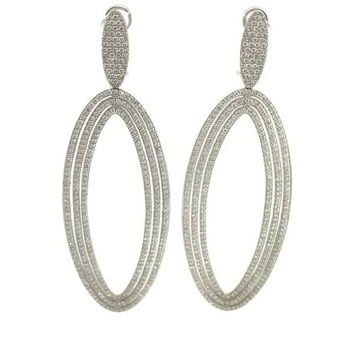 NATURAL 4CT DIAMONDS 18K WHITE GOLD LONG OVAL LONG DANGLE EARRINGS (1 of 1)