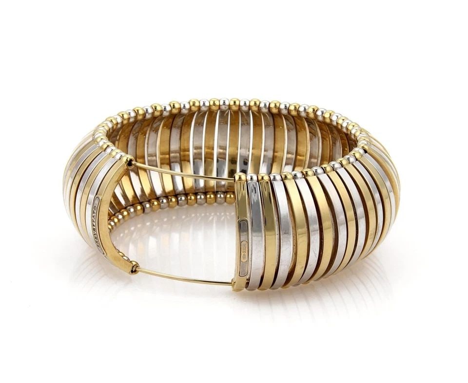 BREVETTATO 18K YELLOW WHITE GOLD 34MM WIDE FANCY OPEN DOME BRACELET BANGLE (1 of 1)