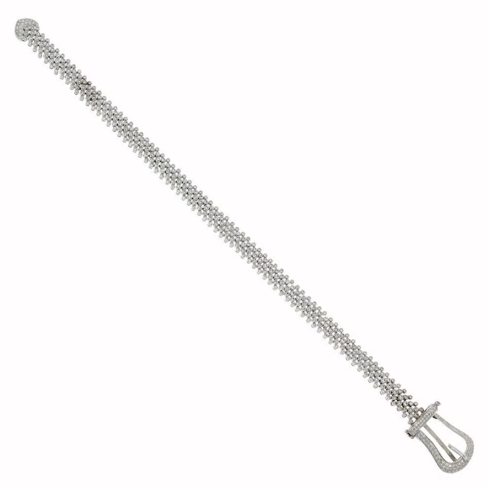 CLASSIC 5.76CT DIAMOND 18K WHITE GOLD FANCY BELT BUCKLE BRACELET (1 of 2)
