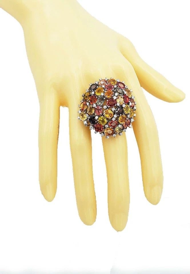 SCALA GIOIELLI RING DIAMOND & GEMSTONES 18K WHITE GOLD CLUSTER DOME (1 of 2)