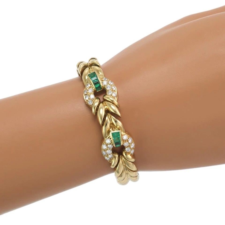 DIAMOND GEMSTONES GOLD BRACELET 18K YELLOW DOOR KNOCKER ESTATE (1 of 1)
