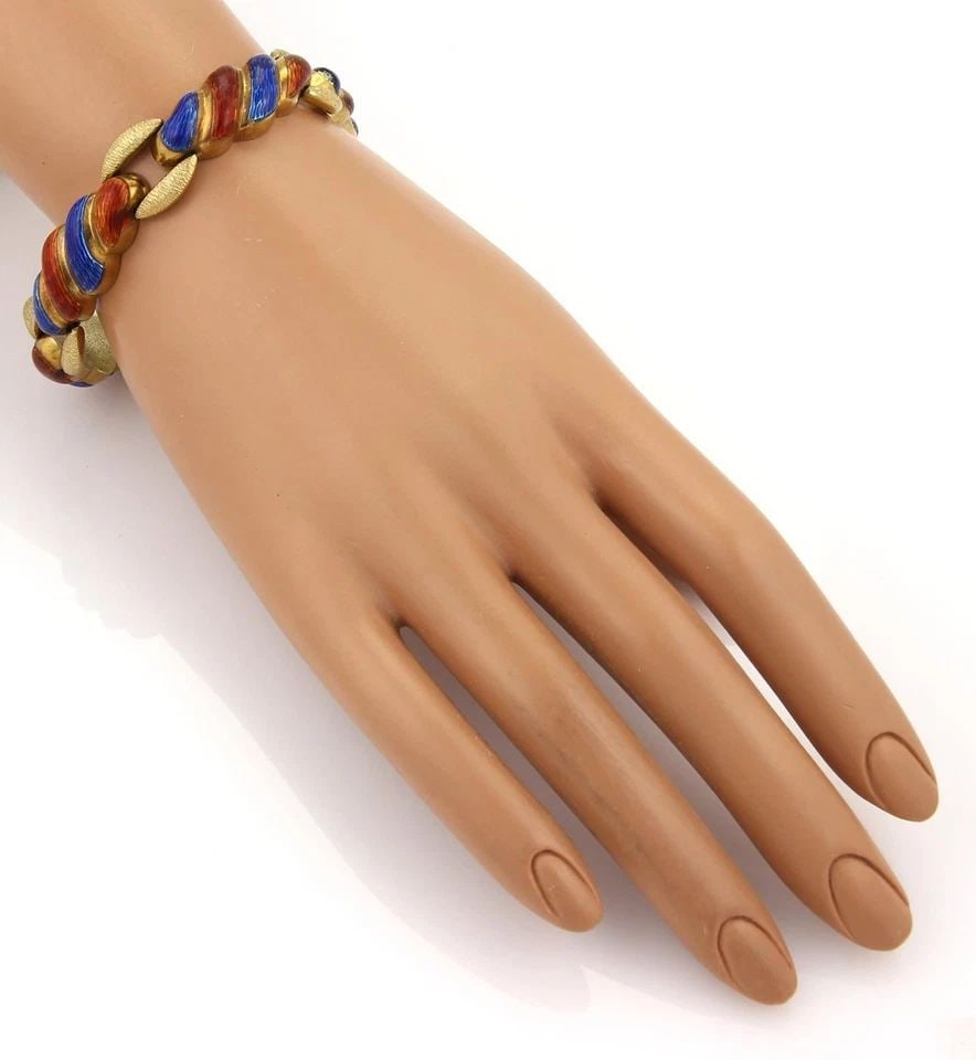 GOLD 18K ENAMEL BRACELET MULTI-COLOR SHELL LINK DESIGN (1 of 1)