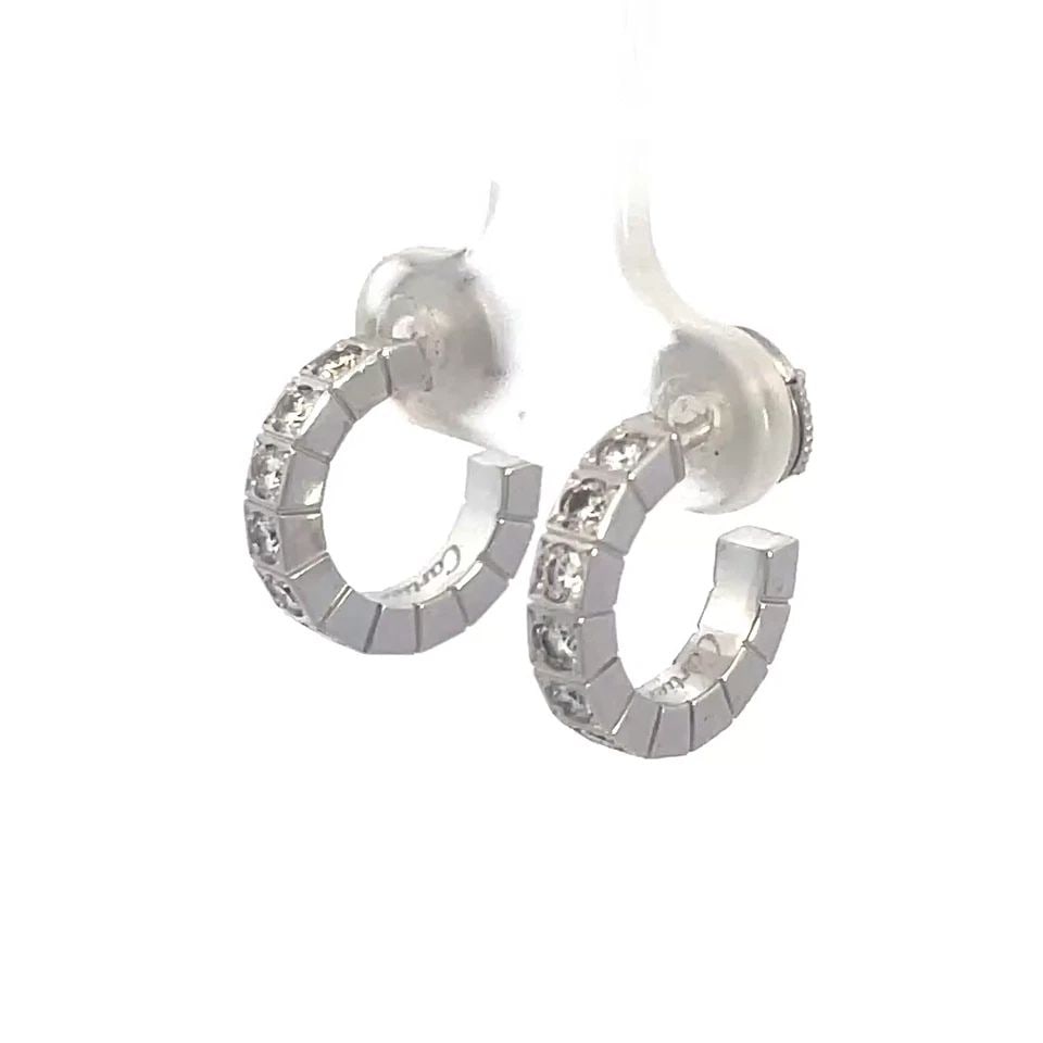CARTIER LANIERES DIAMOND EARRINGS 18K WHITE GOLD MINI HOOPS POUCH PAPER (1 of 2)