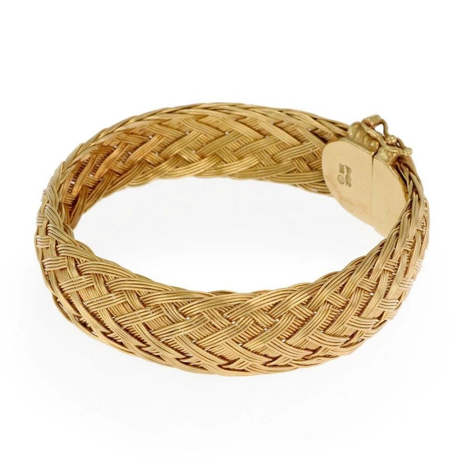 HENRY DUNAY 18K YELLOW GOLD 13MM WIDE BASKET WOVEN FLEX BRACELET (1 of 2)