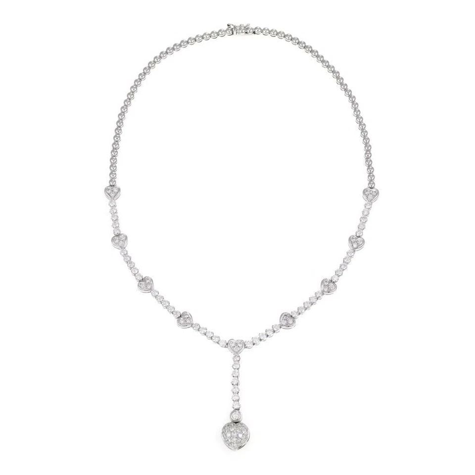 DIAMOND LARIAT NECKLACE 18K WHITE GOLD HEART MOTIF (1 of 1)