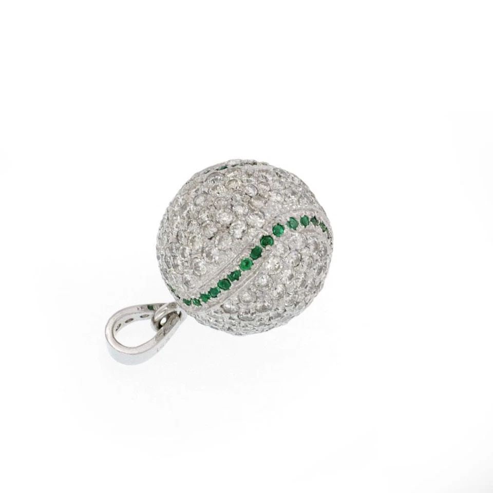 GORGEOUS 6.50CT DIAMOND EMERALD 14K WHITE GOLD BASEBALL CHARM PENDANT: GORGEOUS 6.50CT DIAMOND EMERALD 14K WHITE GOLD BASEBALL CHARM PENDANT Gorgeous 6.50ct Diamond Emerald 14k White Gold Baseball Charm Pendant Description This is a beautiful pendant, iconic in its desig