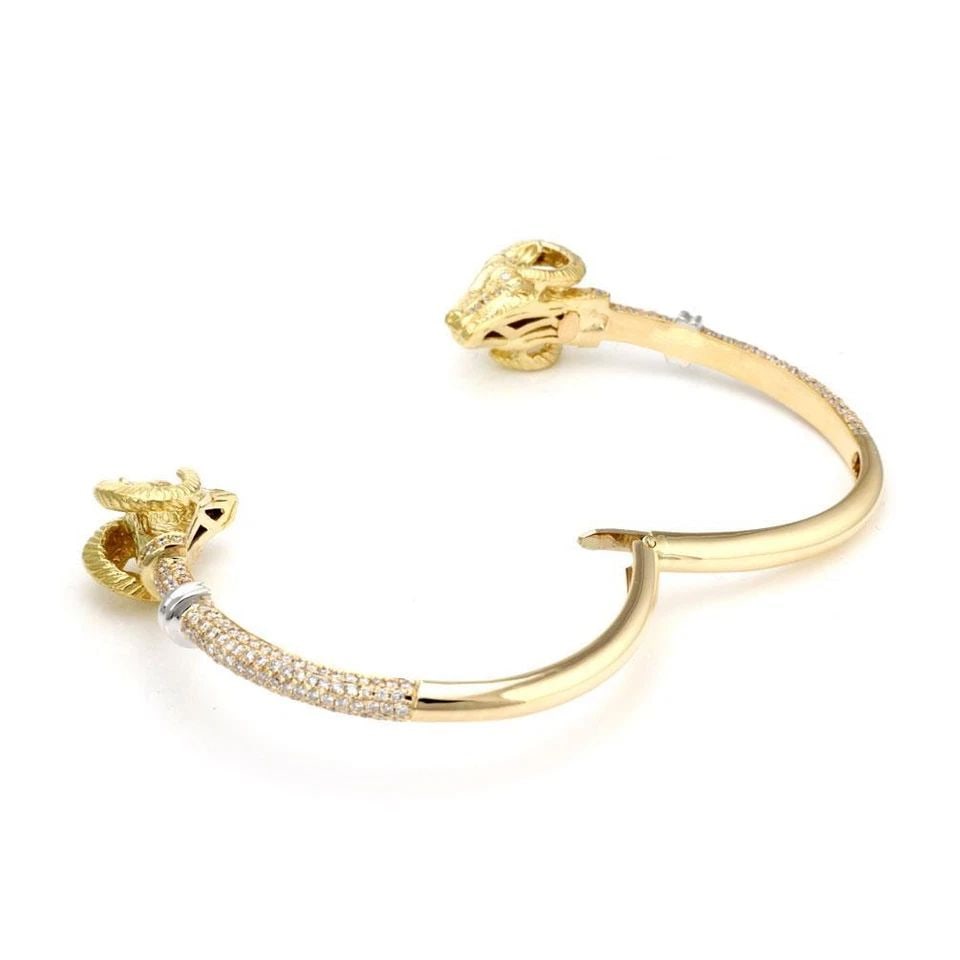 DIAMOND 18K YELLOW GOLD DOUBLE RAM'S HEAD FLEX BAND SIDRA BRACELET (1 of 2)