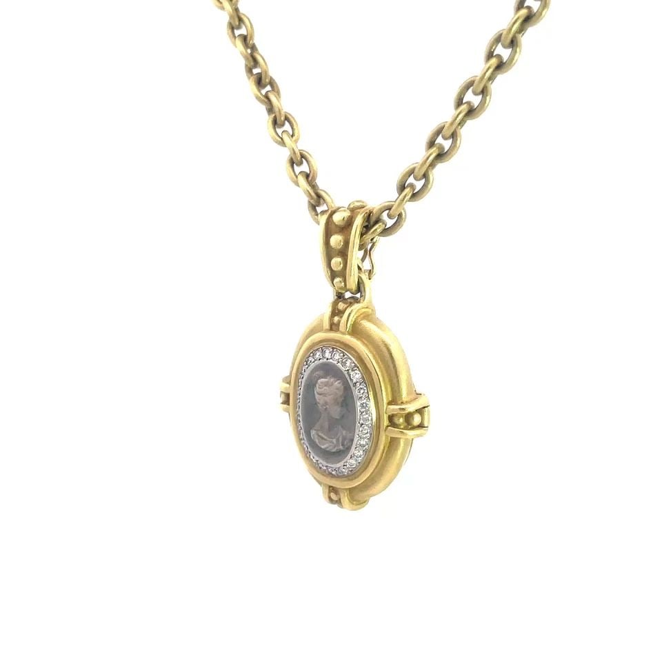 VAHE NALTCHAYAN CAMEO LOCKET GOLD NECKLACE DIAMOND 18K YELLOW OVAL PENDANT (1 of 2)