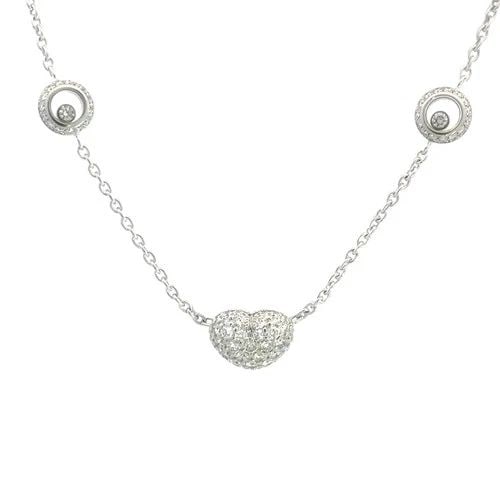 CHOPARD HAPPY DIAMOND GOLD NECKLACE 18K WHITE PAVE SET PUFF HEART BOX (1 of 1)