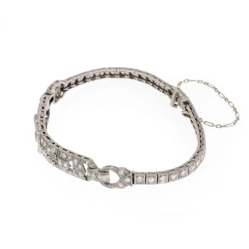 DIAMOND PLATINUM BRACELET FLORAL MILGRAIN DESIGN ART DECO (1 of 2)