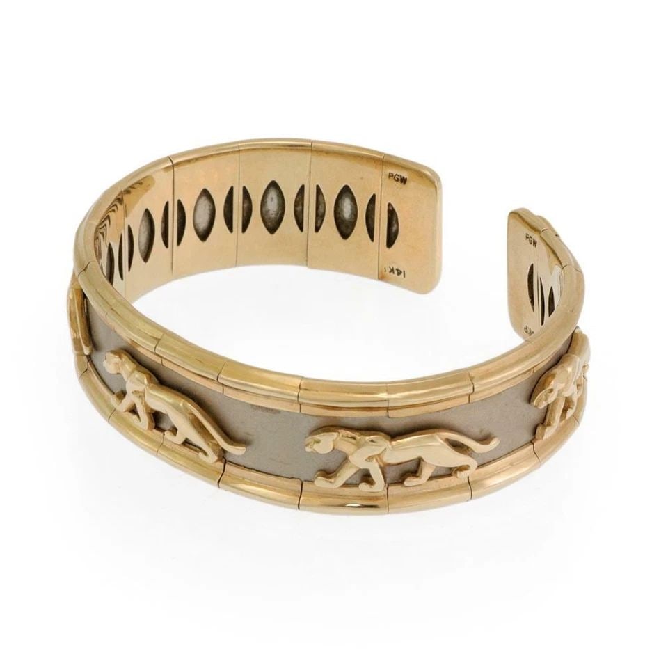 ESTATE 14K TWO TONE GOLD PANTHER 17MM WIDE CUFF BANGLE BRACELET? (1 of 2)