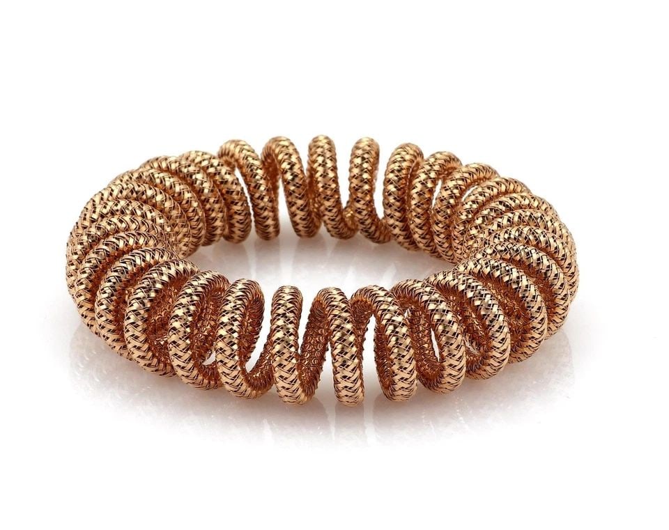 ROBERTO COIN 18K ROSE GOLD BASKET WEAVE 16MM COILED STRETCH BRACELET (1 of 1)