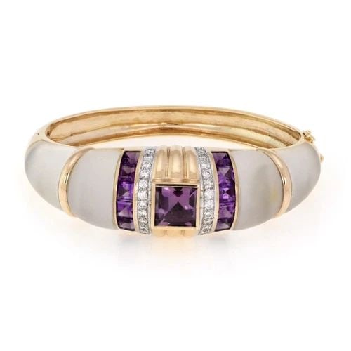ESTATE 9.55CT DIAMOND AMETHYST FROSTED CRYSTAL 14K YELLOW GOLD DOME BRACELET (1 of 1)