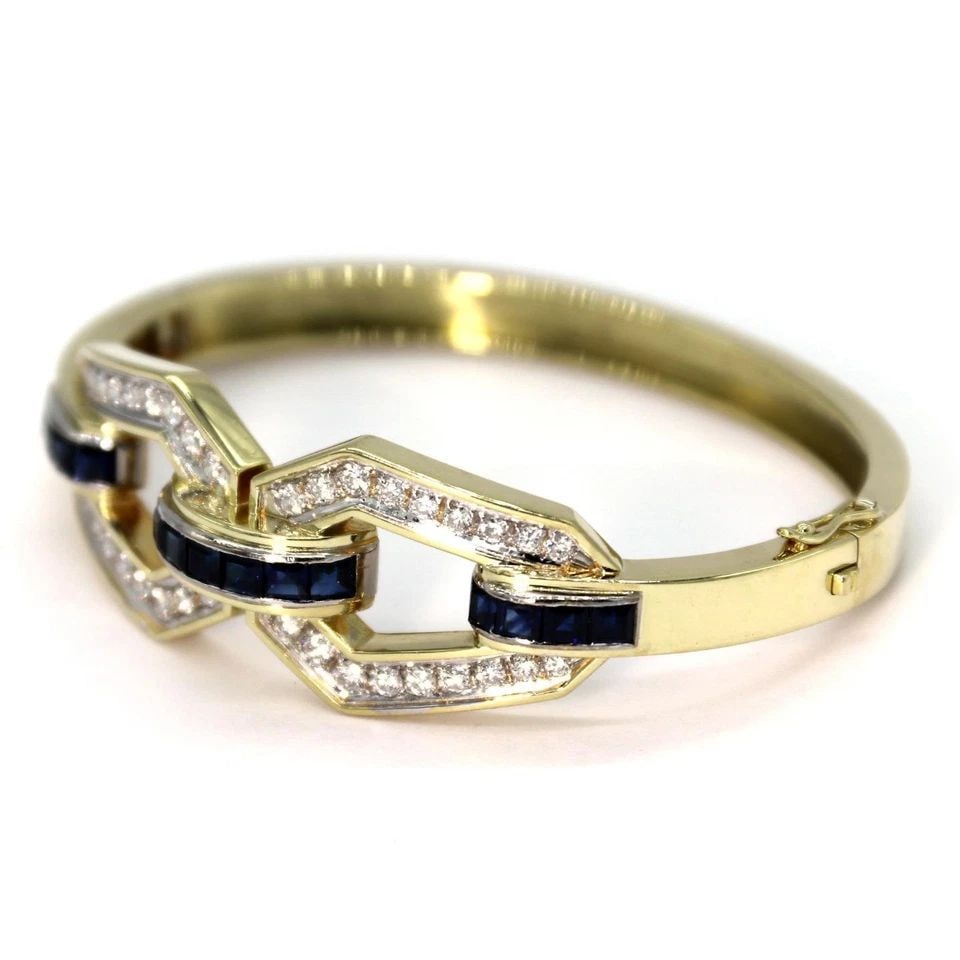 4.50CT DIAMOND & SAPPHIRE FANCY OPEN DESIGN HINGED 18K BRACELET (1 of 2)