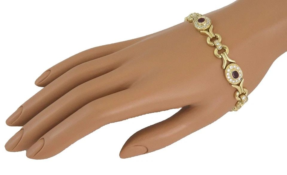 DIAMOND & RUBY BRACELET 18K YELLOW GOLD 10MM WIDE FANCY LINK (1 of 2)