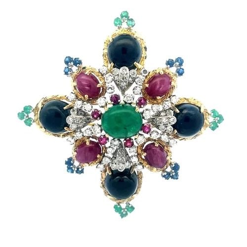JACK GUTSCHNEIDER GOLD DIAMOND BROOCH 18K 14K GEMSTONE FLORAL STYLE (1 of 1)