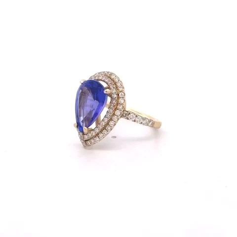TANZANITE & DIAMOND GOLD RING 14K YELLOW PEAR SHAPE COCKTAIL STYLE (1 of 2)