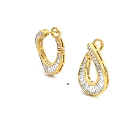 DIAMOND HOOP EARRINGS 18K YELLOW GOLD TAPERED RIBBON TWIST OVAL SHAPE (1 of 2)