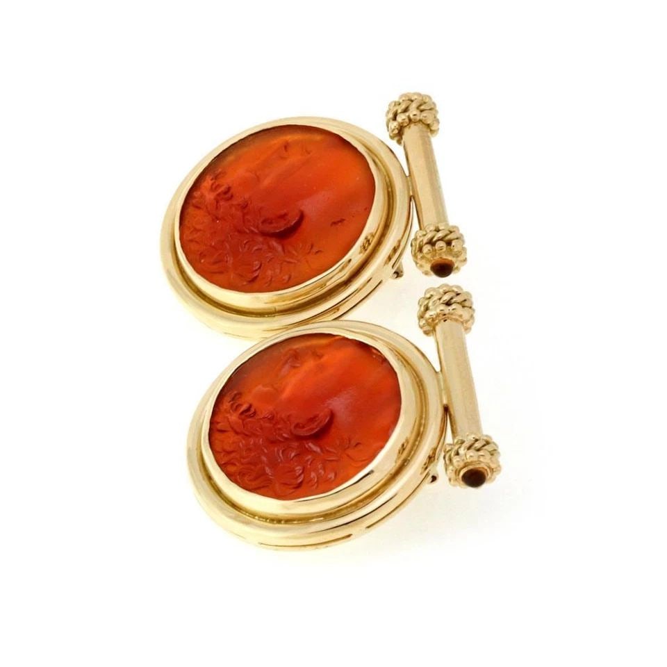 ELIZABETH LOCKE GOLD EARRINGS CARNELIAN INTAGLIO 18K YELLOW FANCY POST CLIP (1 of 2)