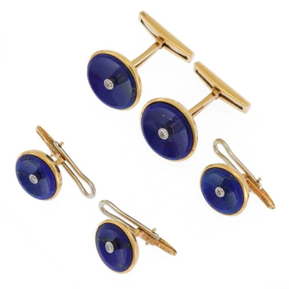 DAVID WEBB DIAMOND LAPIS PLATINUM 18K GOLD 3 BUTTON STUDS CUFFLINK SET BOX (1 of 2)