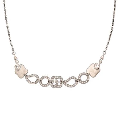 66840 NOUVELLE BAGUE 1CT DIAMOND 18K WHITE GOLD GEOMETRIC MOTIFS CHAIN NECKLACE: 66840 NOUVELLE BAGUE 1CT DIAMOND 18K WHITE GOLD GEOMETRIC MOTIFS CHAIN NECKLACE This elegant authentic collar necklace is by Nouvelle Bague, crafted from 18k white gold with a polished finish, the cen