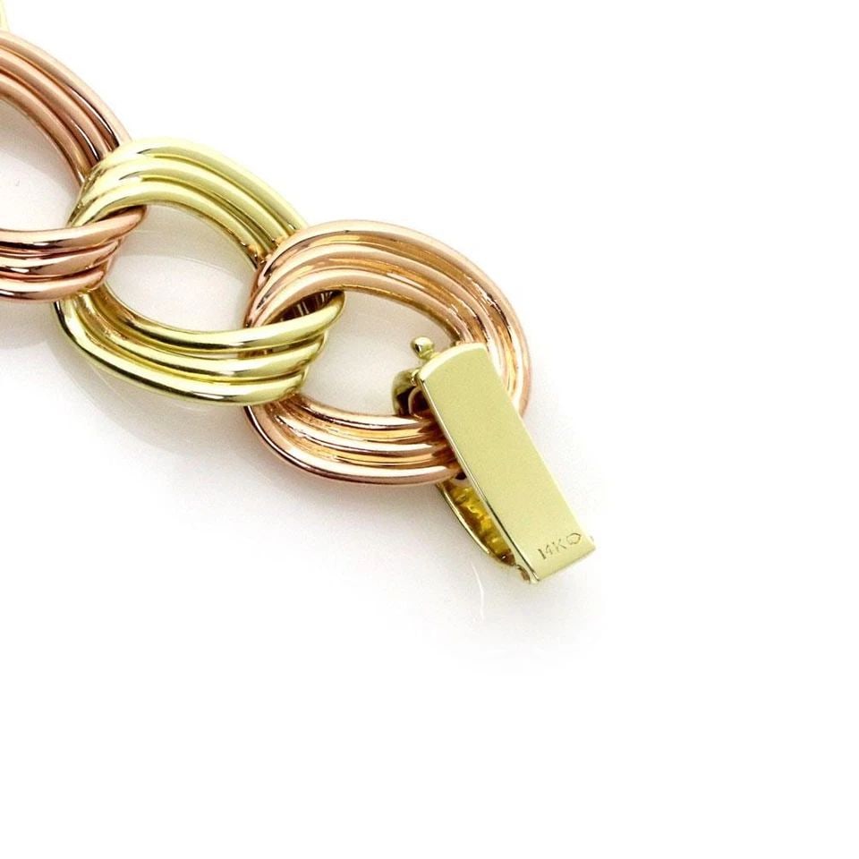 ROSE & YELLOW 14K BRACELET TRIPLE WIRE LARGE CURB LINK VINTAGE 1940'S. (1 of 2)