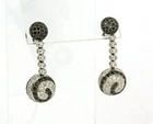 DIAMOND BLACK & WHITE GOLD EARRINGS 18K WHITE SWIRL DESIGN DANGLE STYLE (1 of 1)