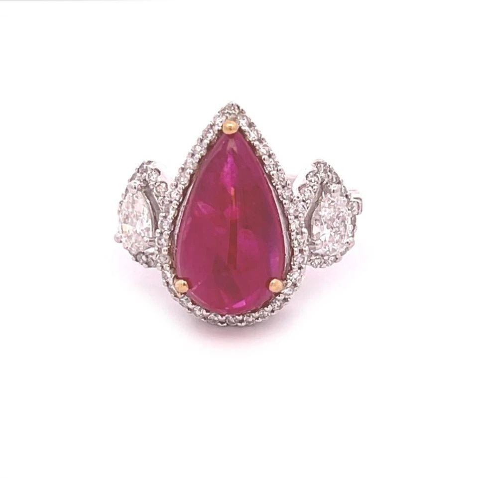 STUNNING GIA 4.80CT RUBY DIAMOND 18K TWO TONE GOLD COCKTAIL RING SIZE 7 (1 of 1)