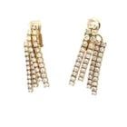 DIAMOND GOLD EARRINGS 5 CARATS 18K YELLOW VINTAGE DROP DANGLE: DIAMOND GOLD EARRINGS 5 CARATS 18K YELLOW VINTAGE DROP DANGLE This lovely vintage earrings are crafted from 18k yellow gold featuring four long strands cube style with prong set round cut diamonds, th