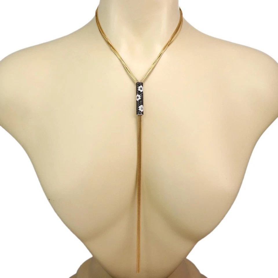 ESTRO DIAMOND 18K GOLD FLORAL LONG TASSEL PENDANT 5 CHAIN NECKLACE (1 of 2)