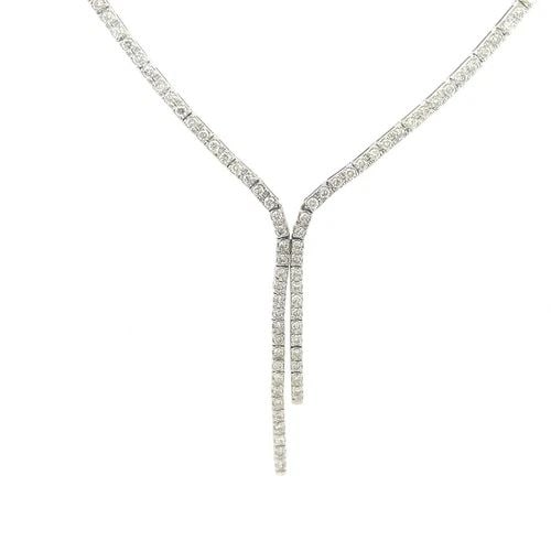 DIAMOND 14K GOLD LARIAT NECKLACE WHITE GOLD RECTANGLE LINKS: DIAMOND 14K GOLD LARIAT NECKLACE WHITE GOLD RECTANGLE LINKS This elegant luxury necklace is crafted from 14k white gold featuring slim rectangle shape links, half up with only polished links and half 