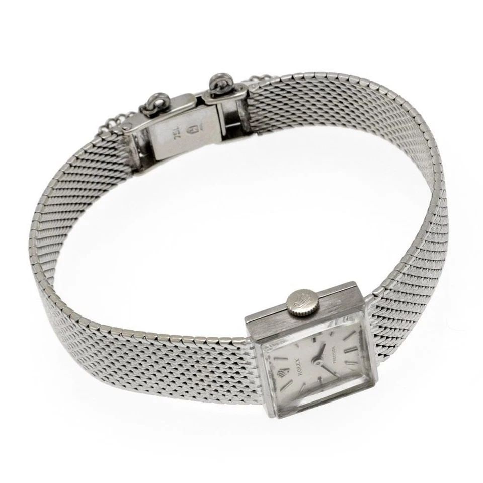 ROLEX VINTAGE 18K WHITE GOLD18 JEWELS MANUAL WIND LADIES SQUARE WATCH (1 of 2)
