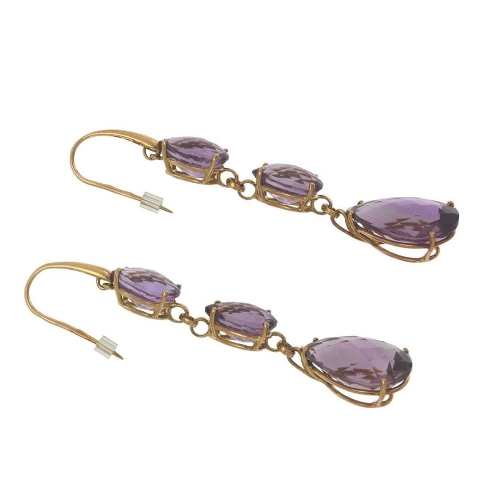 ROBERTO COIN AMETHYST 18K YELLOW GOLD 3 TIER PEAR SHAPE DANGLE EARRINGS (1 of 1)