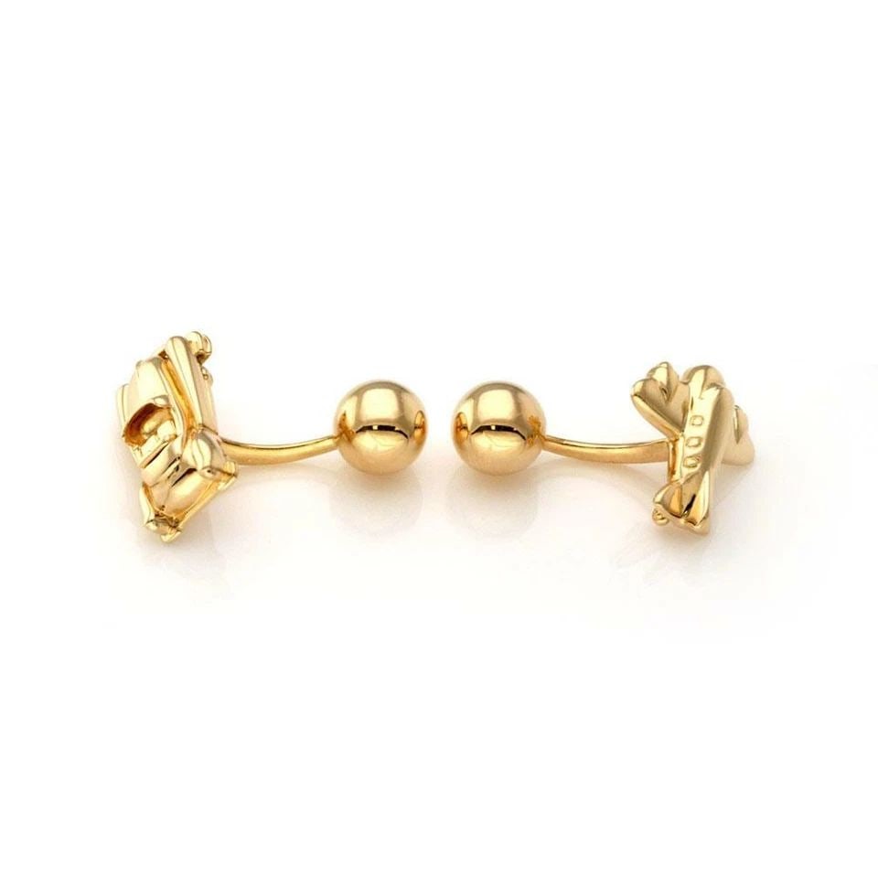 CARTIER 3D CADILLAC & AIRPLANE CUFFLINKS 18K YELLOW GOLD BALL STUD (1 of 2)
