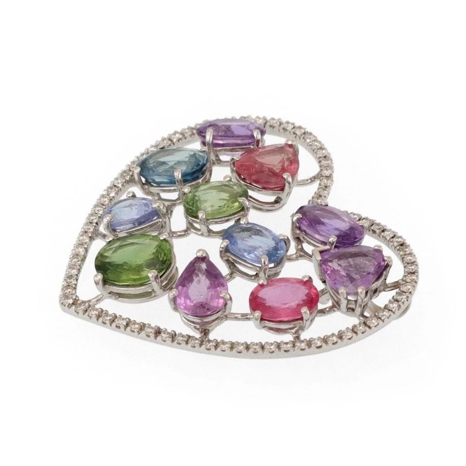 ZYDO DIAMOND & SAPPHIRES GOLD PENDANT 18K WHITE HEART (1 of 2)