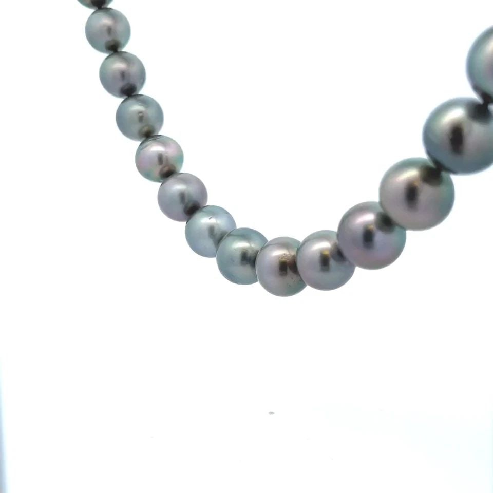 NECKLACE TAHITIAN PEARL GRADUATED GOLD DIAMOND CLASP SINGLE STRAND 10-15MM (1 of 2)