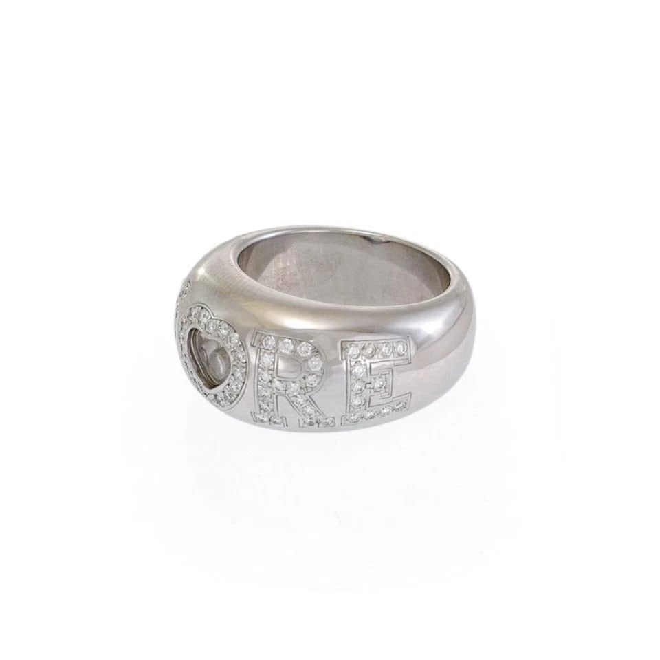 CHOPARD AMORE DIAMOND RING 18K WHITE GOLD WIDE GOLD DOME BAND: CHOPARD AMORE DIAMOND RING 18K WHITE GOLD WIDE GOLD DOME BAND Chopard AMORE Diamond 18k White Gold Wide Gold Dome Band Ring Description This is an authentic dome band ring by Chopard from the Happy Di