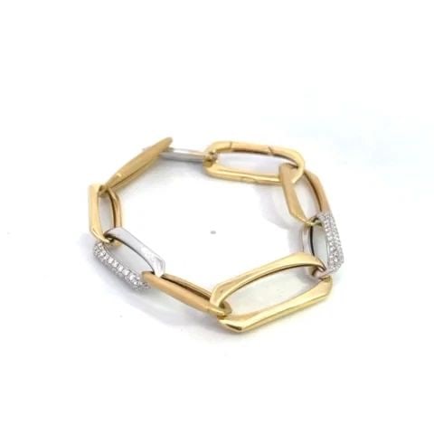 AFARIN PAVE DIAMOND BRACELET 18K GOLD OVAL CHAIN LINK 1.33CT: AFARIN PAVE DIAMOND BRACELET 18K GOLD OVAL CHAIN LINK 1.33CT This elegant designer's bracelet is by Afarin, it is crafted from 18k yellow and white gold featuring small and large fancy open rectangle 
