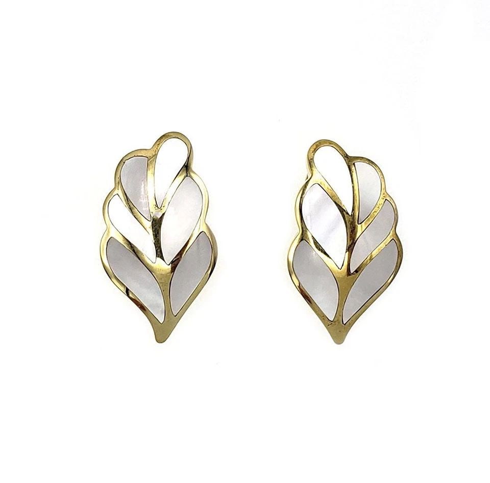 TIFFANY & CO. MOTHER OF PEARL INLAY 18K YELLOW GOLD LEAF CLIP ON EARRINGS (1 of 2)